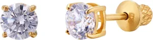 Earrings for Girls, 18k Yellow Gold Plated CZ Hypoallergenic Stud Earrings - Screw On Safety Backs, Stainless Steel Posts for Kids, Toddlers, Teens