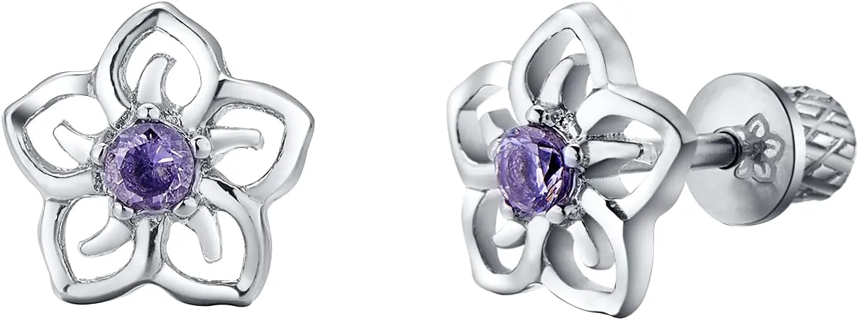 Earrings For Girls, Sky Flower Hypoallergenic Earrings for Girls, Stud Screw On Safety Backs, Stainless Steel Ultra Sensitive Ears Post For Kids, Toddlers, Little Girls, Teens