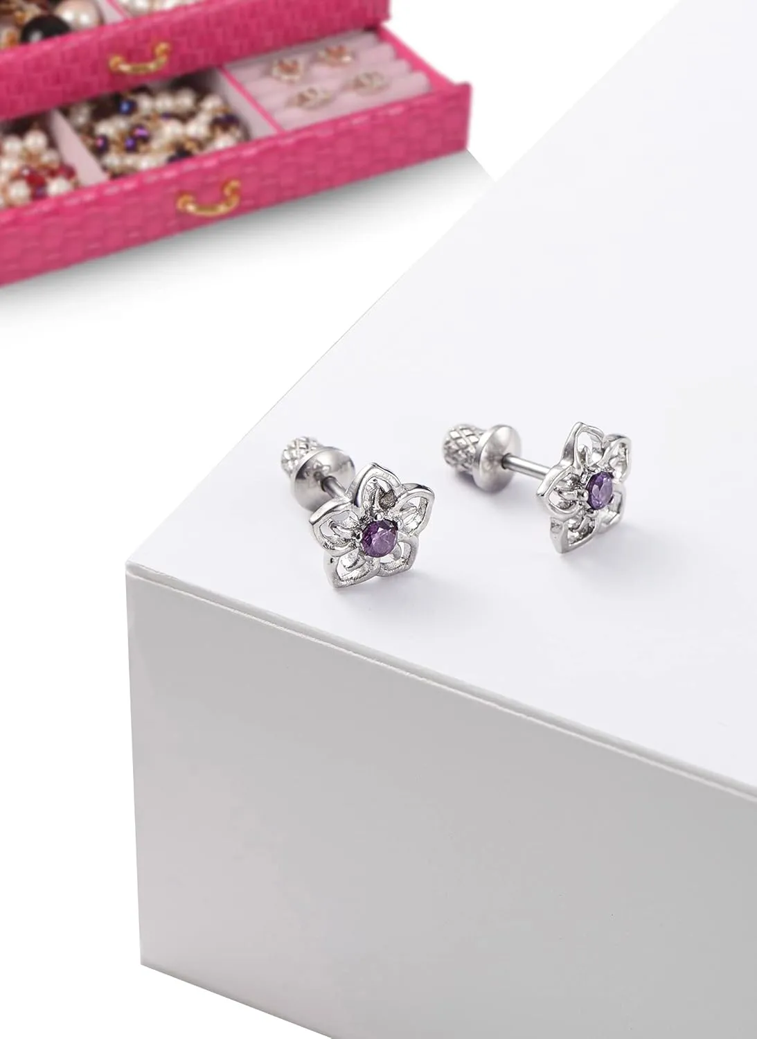 Earrings For Girls, Sky Flower Hypoallergenic Earrings for Girls, Stud Screw On Safety Backs, Stainless Steel Ultra Sensitive Ears Post For Kids, Toddlers, Little Girls, Teens