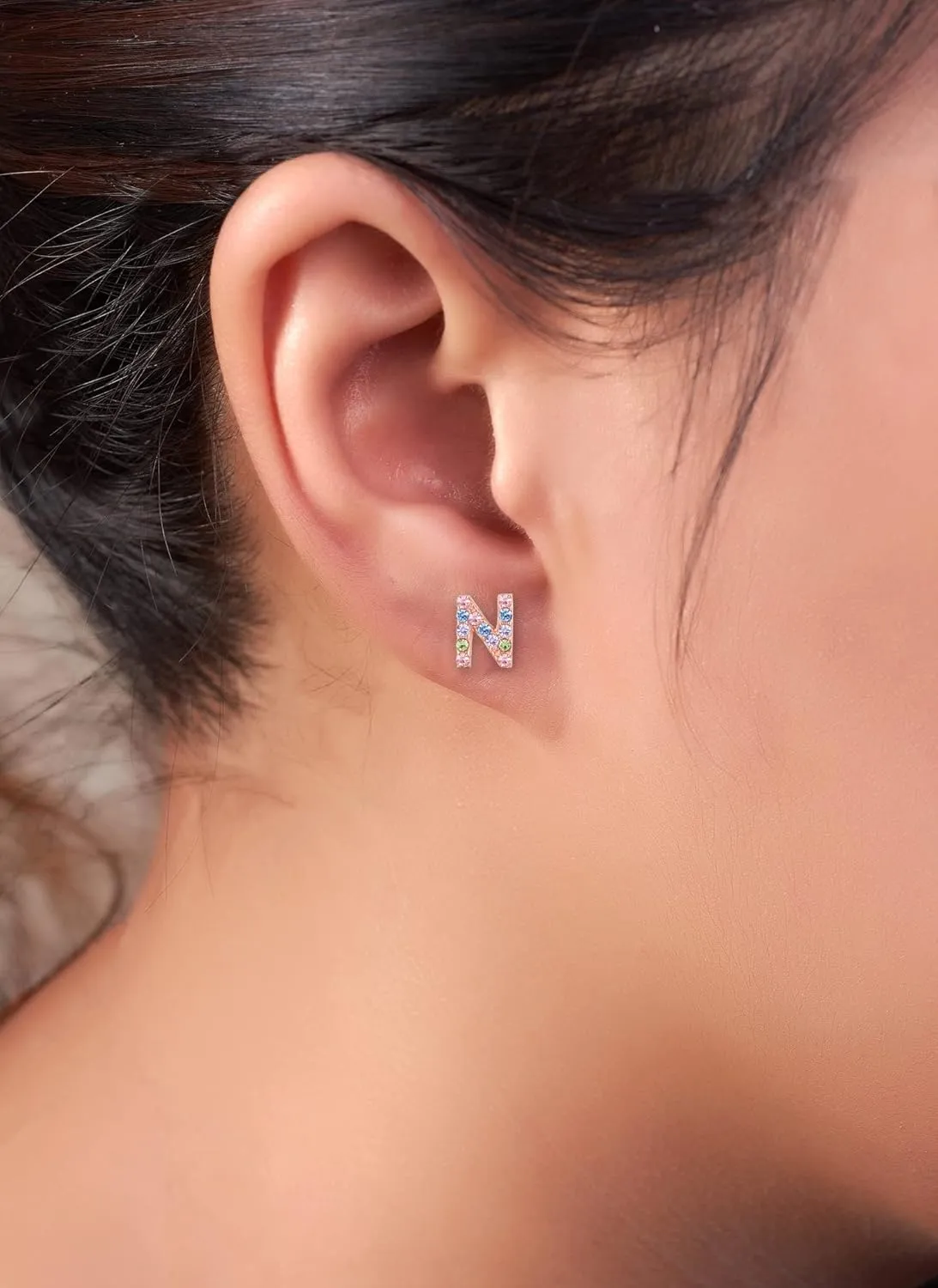 Earrings For Girls,18k Gold Plated Multicolored Alphabet Letter Initial Hypoallergenic Earrings, Stud Screw On Safety Backs, Stainless Steel Ultra Sensitive Ears Post For Kids, Little Girls, Teens