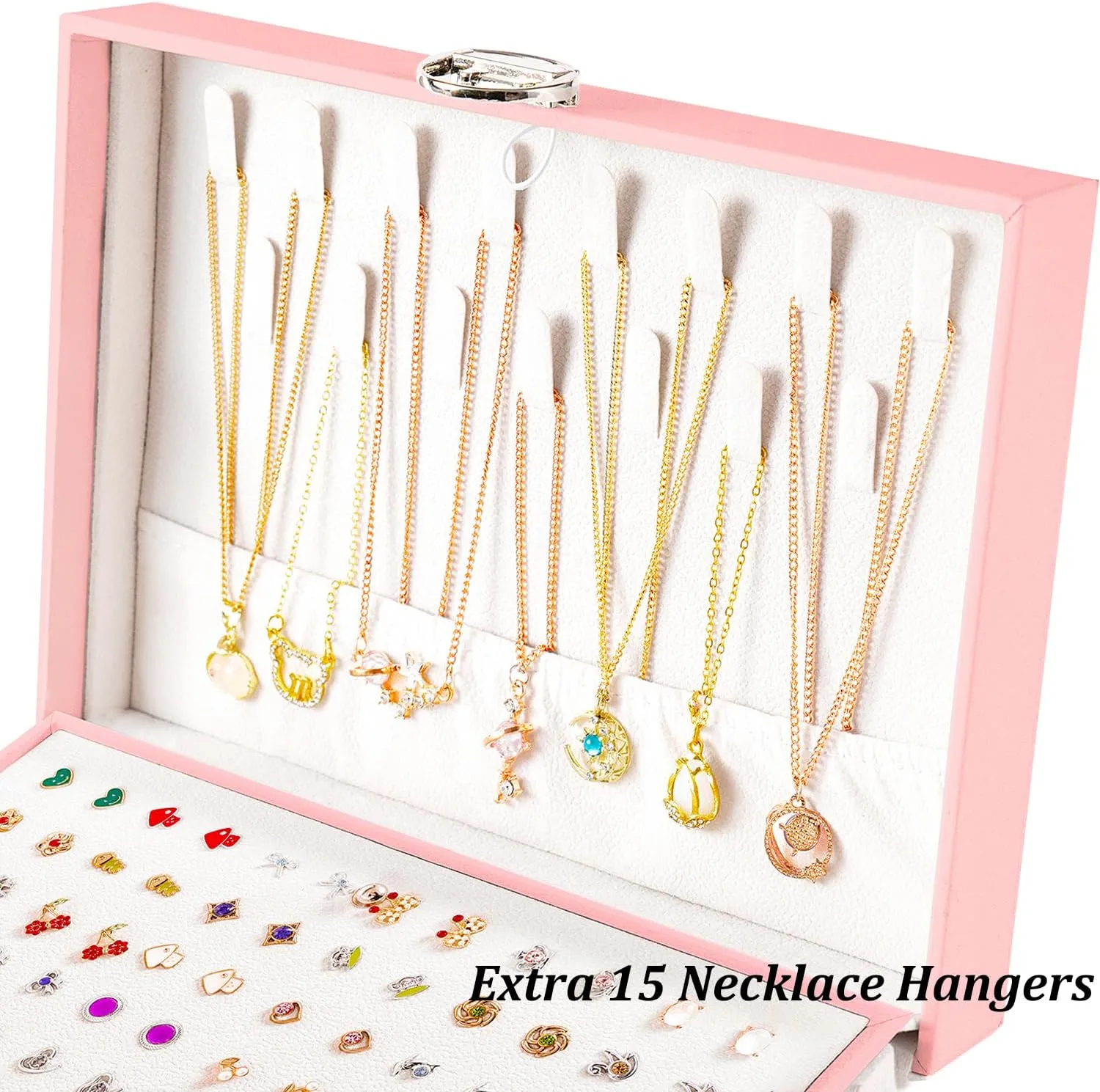 Earrings Jewelry Box for Girls, 5 Layers Jewelry Organizer with Earring Holder Organizer for Girls Earring Organizer Jewelry Boxes for Women Earrings and Necklaces Jewelry Box Organizer Pink