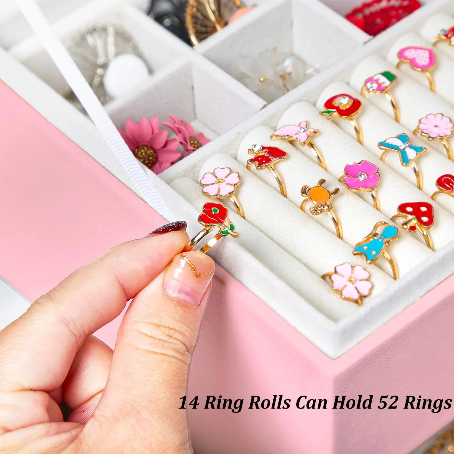 Earrings Jewelry Box for Girls, 5 Layers Jewelry Organizer with Earring Holder Organizer for Girls Earring Organizer Jewelry Boxes for Women Earrings and Necklaces Jewelry Box Organizer Pink