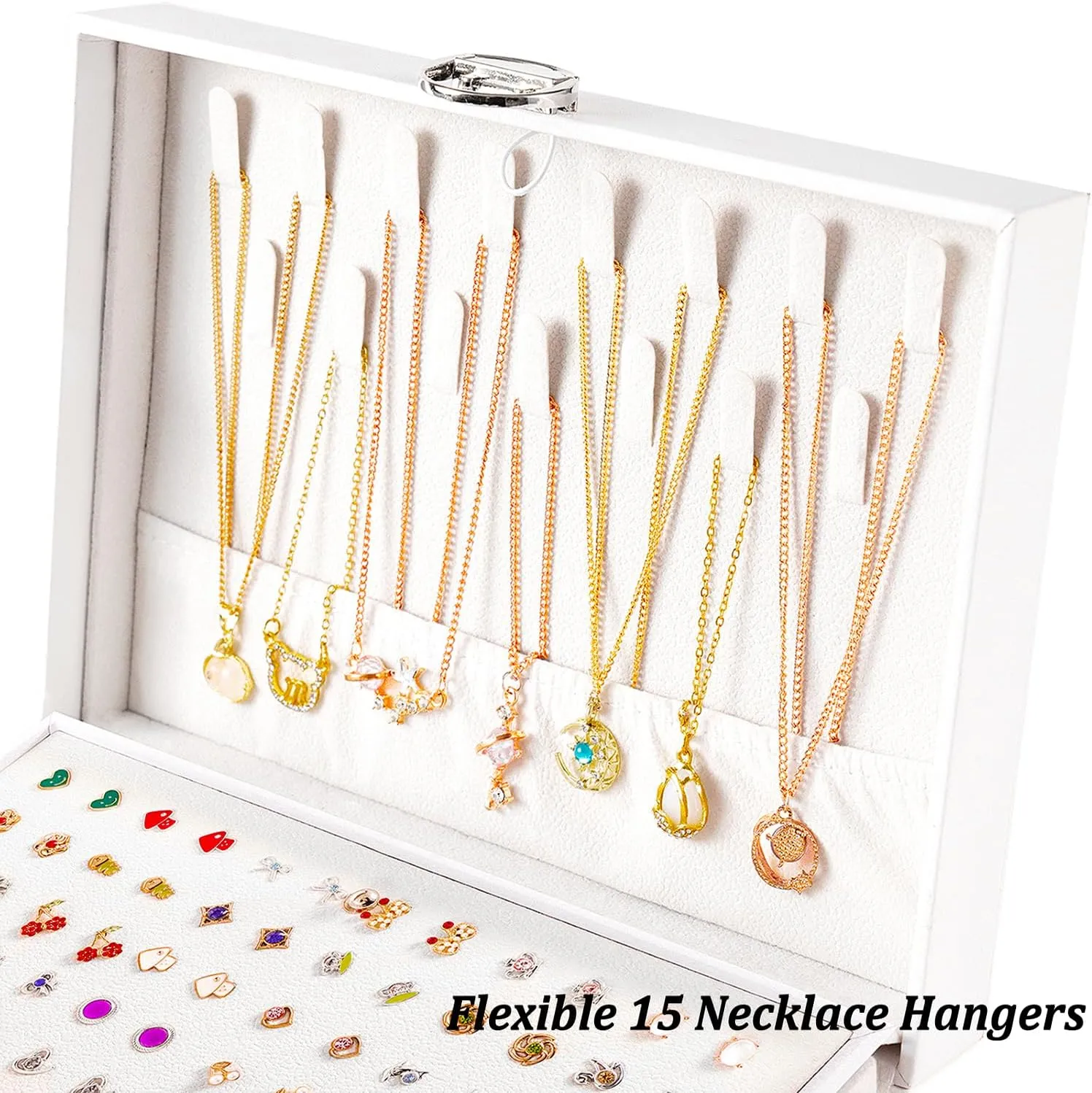 Earrings Jewelry Box for Girls, 5 Layers Jewelry Organizer with Earring Holder Organizer for Girls Earring Organizer Jewelry Boxes for Women Earrings and Necklaces Jewelry Box Organizer White