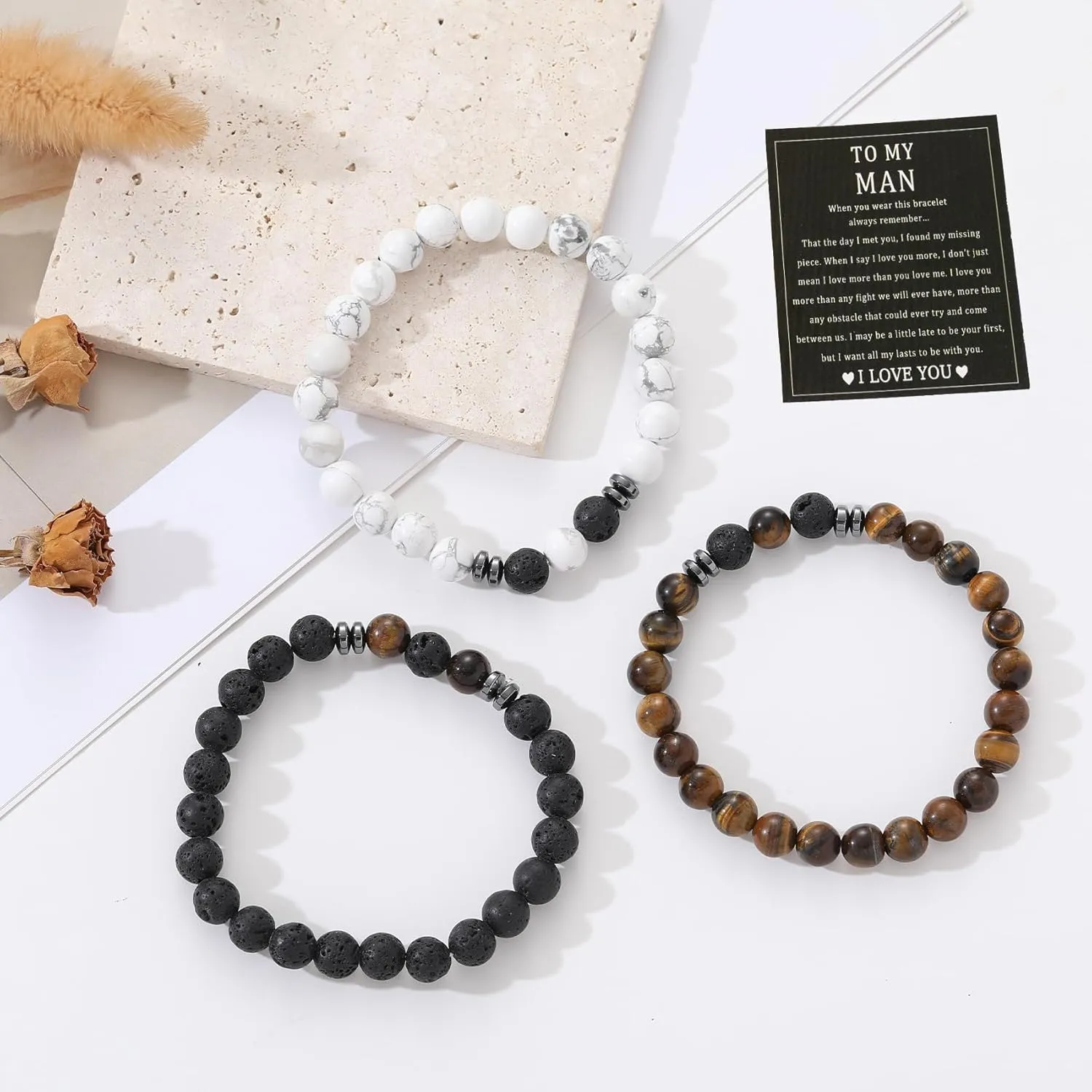 Elastic 8mm Beaded Tigers Eye Bracelet Set for Men