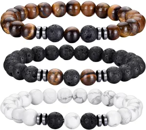 Elastic 8mm Beaded Tigers Eye Bracelet Set for Men