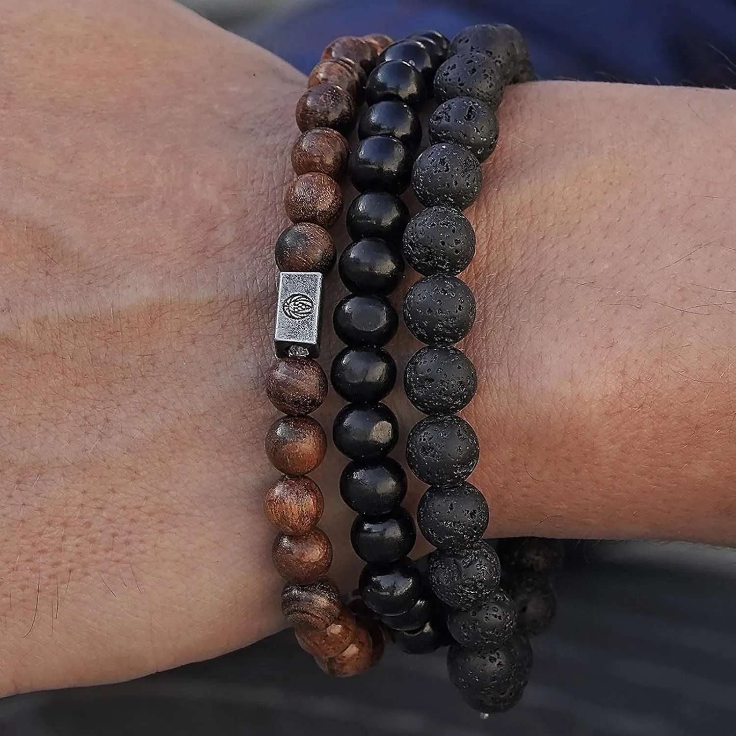 Elastic 8mm Beaded Tigers Eye Bracelet Set for Men
