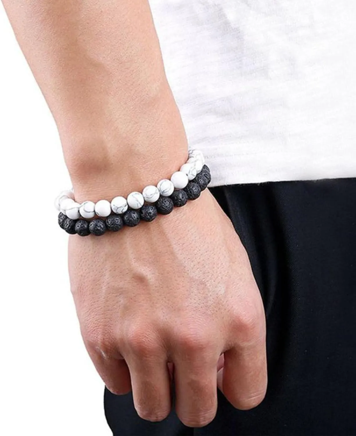 Elastic 8mm Beaded Tigers Eye Bracelet Set for Men