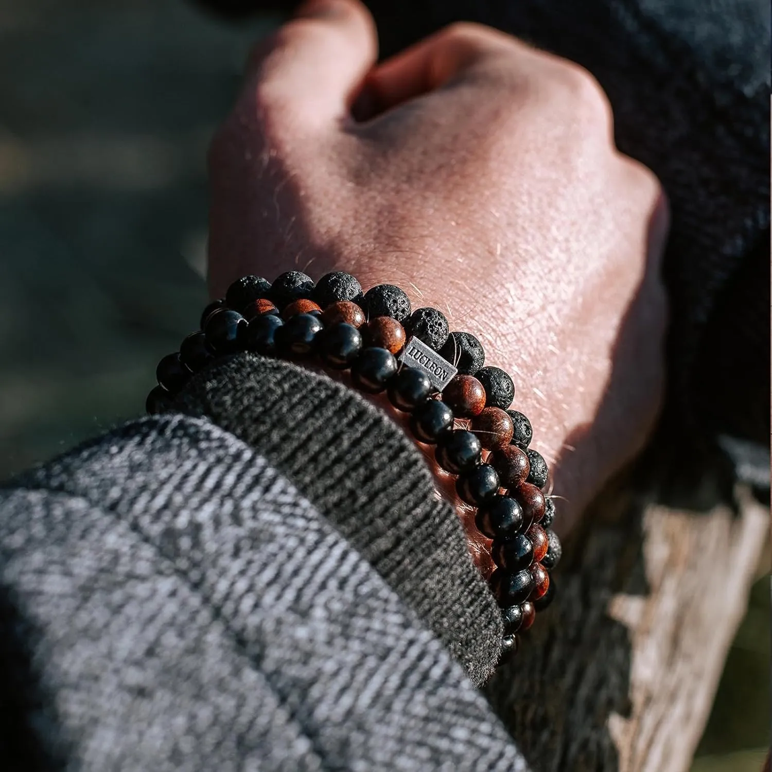 Elastic 8mm Beaded Tigers Eye Bracelet Set for Men
