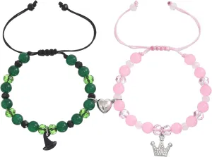 Elphaba Glinda Friendship Matching Bracelets - Wicked Musical Merch Witch Hat Crown Wand Heart Charm Necklaces - BFF Couple Accessories Christmas Valentine's Day Gift Set of 2
