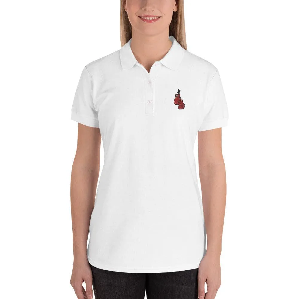 Embroidered Women's Polo Shirt With Red Boxing Gloves