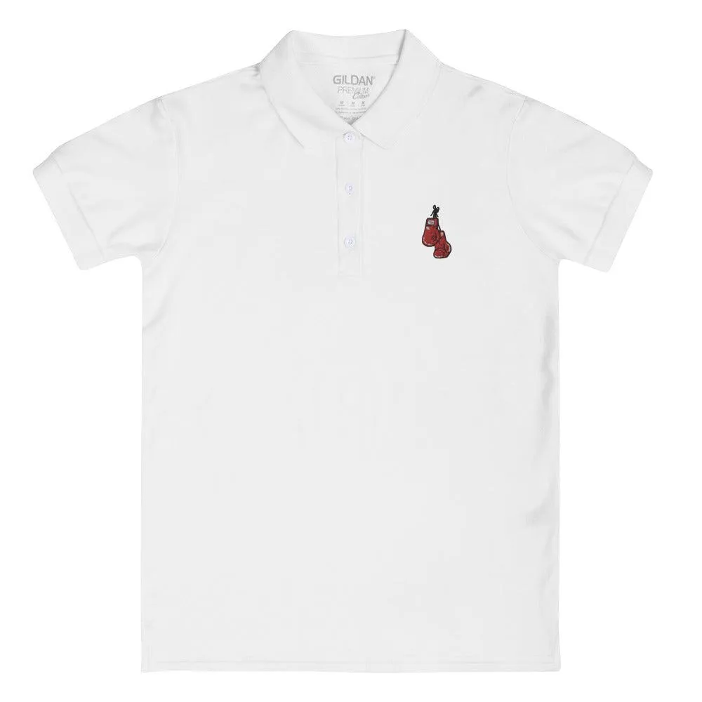 Embroidered Women's Polo Shirt With Red Boxing Gloves