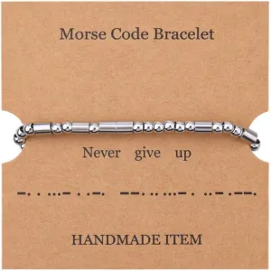 Encouragement Inspirational Gifts for Grandddaughter Grandson Never Give Up Morse Code Bracelet for Men Women Birthday Christmas Gifts for Daughter Son Motivational Friendship Gifts for Best Friends