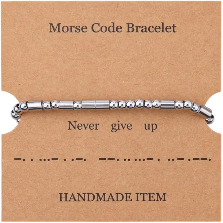Encouragement Inspirational Gifts for Grandddaughter Grandson Never Give Up Morse Code Bracelet for Men Women Birthday Christmas Gifts for Daughter Son Motivational Friendship Gifts for Best Friends