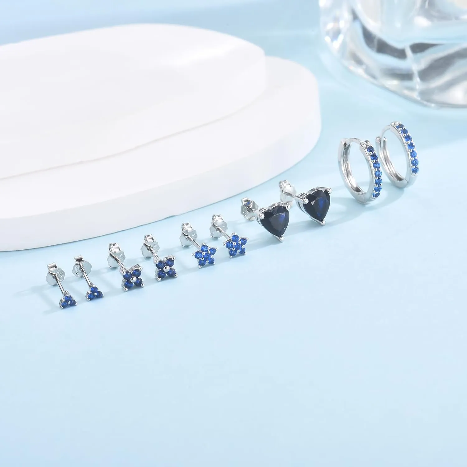 EPIRORA 925 Sterling Silver Studs Earrings Set for Women Men, Hypoallergenic Cubic Zirconia Stud Cartilage Earrings, 5 Pairs Small Silver Gold Hoop Earring Studs Sets for Multiple Piercing