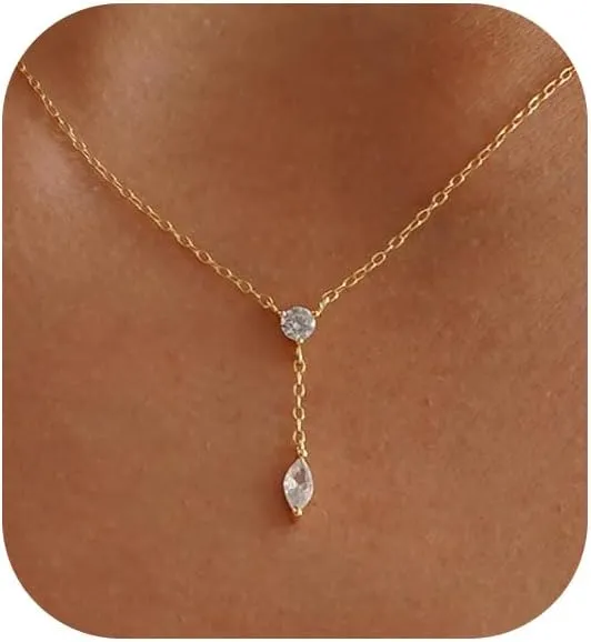 Ewrkbr Long Necklaces for Women, Charm Gold Lariat Necklace 14k Gold Plated Teardrop Drop Necklace Dainty Long Gold Necklaces for Women Trendy Simple Butterfly Pearl Y Long Necklace Jewelry for Women