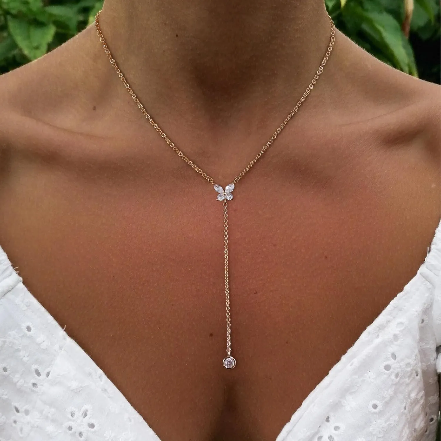 Ewrkbr Long Necklaces for Women, Charm Gold Lariat Necklace 14k Gold Plated Teardrop Drop Necklace Dainty Long Gold Necklaces for Women Trendy Simple Butterfly Pearl Y Long Necklace Jewelry for Women