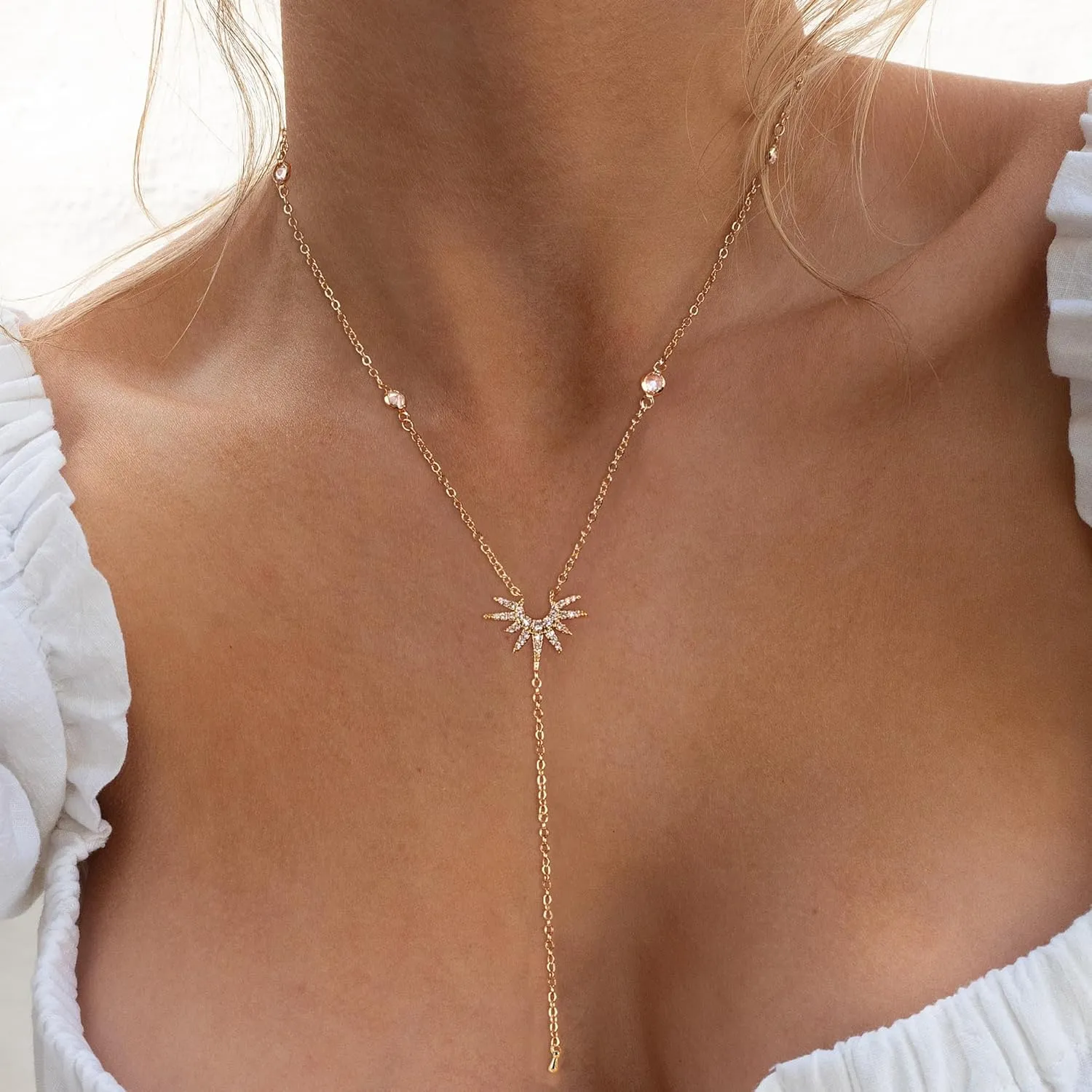 Ewrkbr Long Necklaces for Women, Charm Gold Lariat Necklace 14k Gold Plated Teardrop Drop Necklace Dainty Long Gold Necklaces for Women Trendy Simple Butterfly Pearl Y Long Necklace Jewelry for Women