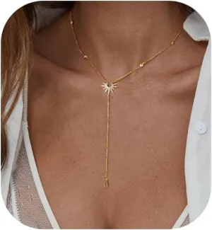 Ewrkbr Long Necklaces for Women, Charm Gold Lariat Necklace 14k Gold Plated Teardrop Drop Necklace Dainty Long Gold Necklaces for Women Trendy Simple Butterfly Pearl Y Long Necklace Jewelry for Women