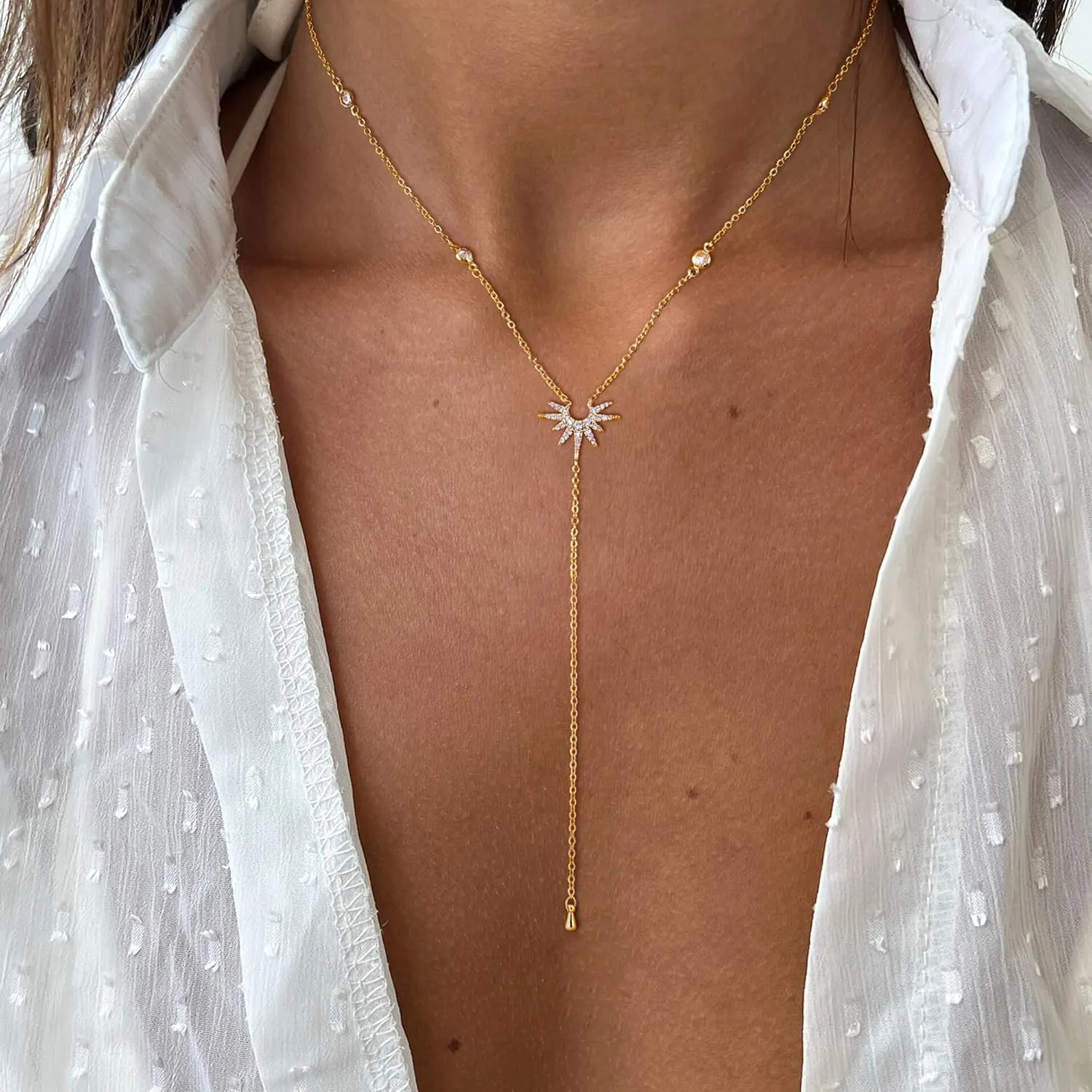 Ewrkbr Long Necklaces for Women, Charm Gold Lariat Necklace 14k Gold Plated Teardrop Drop Necklace Dainty Long Gold Necklaces for Women Trendy Simple Butterfly Pearl Y Long Necklace Jewelry for Women