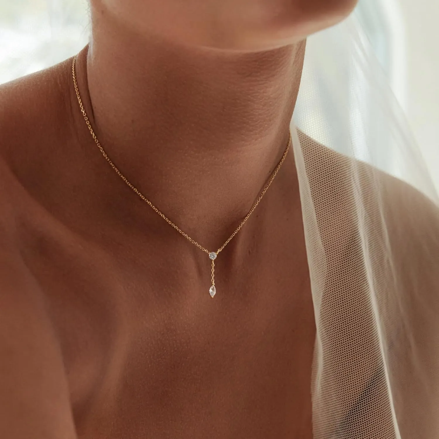 Ewrkbr Long Necklaces for Women, Charm Gold Lariat Necklace 14k Gold Plated Teardrop Drop Necklace Dainty Long Gold Necklaces for Women Trendy Simple Butterfly Pearl Y Long Necklace Jewelry for Women