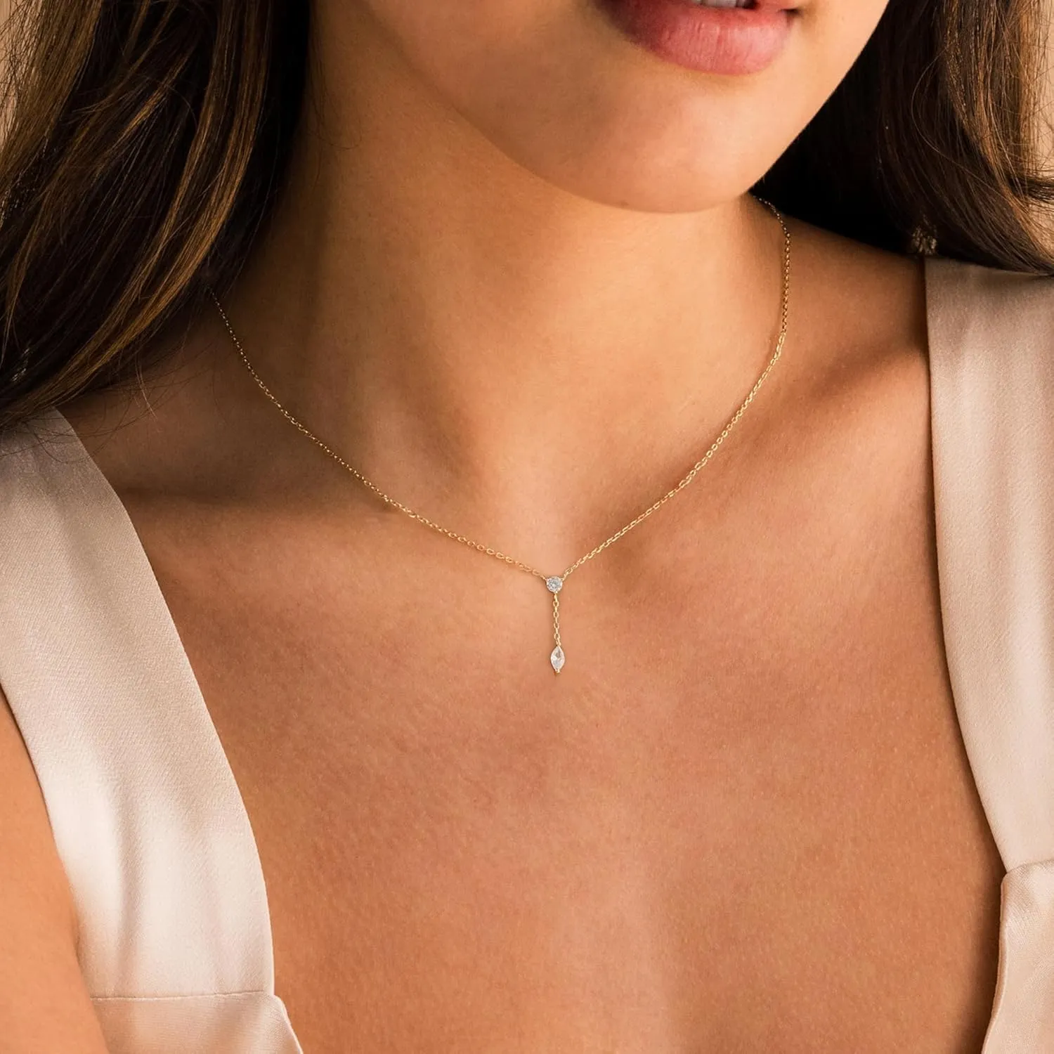 Ewrkbr Long Necklaces for Women, Charm Gold Lariat Necklace 14k Gold Plated Teardrop Drop Necklace Dainty Long Gold Necklaces for Women Trendy Simple Butterfly Pearl Y Long Necklace Jewelry for Women