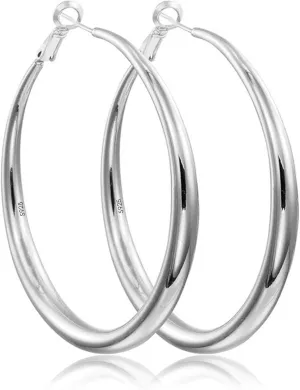 EXGOX Sterling Silver Hoop Earrings - Hypoallergenic, Lightweight, Chunky, 14K Real Gold Plated, Big Large Hoops for Women