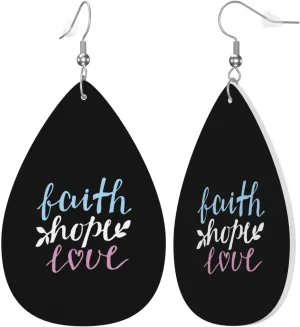 Faith Hope Love Christian Earrings Dangle Earrings Double-Sided Leather Drop Teardrop Earrings Holiday Party Jewelry Gifts For Women