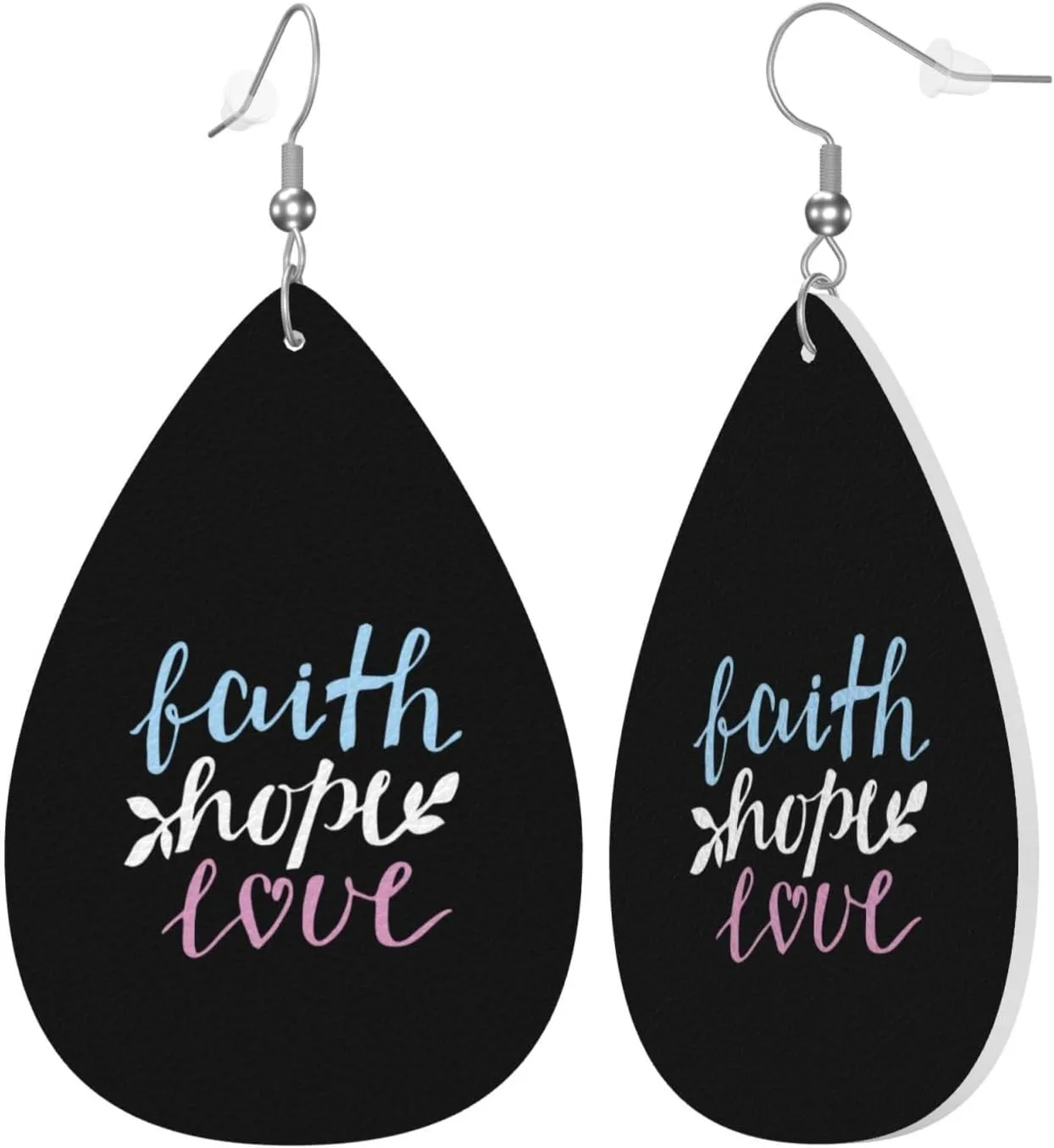Faith Hope Love Christian Earrings Dangle Earrings Double-Sided Leather Drop Teardrop Earrings Holiday Party Jewelry Gifts For Women