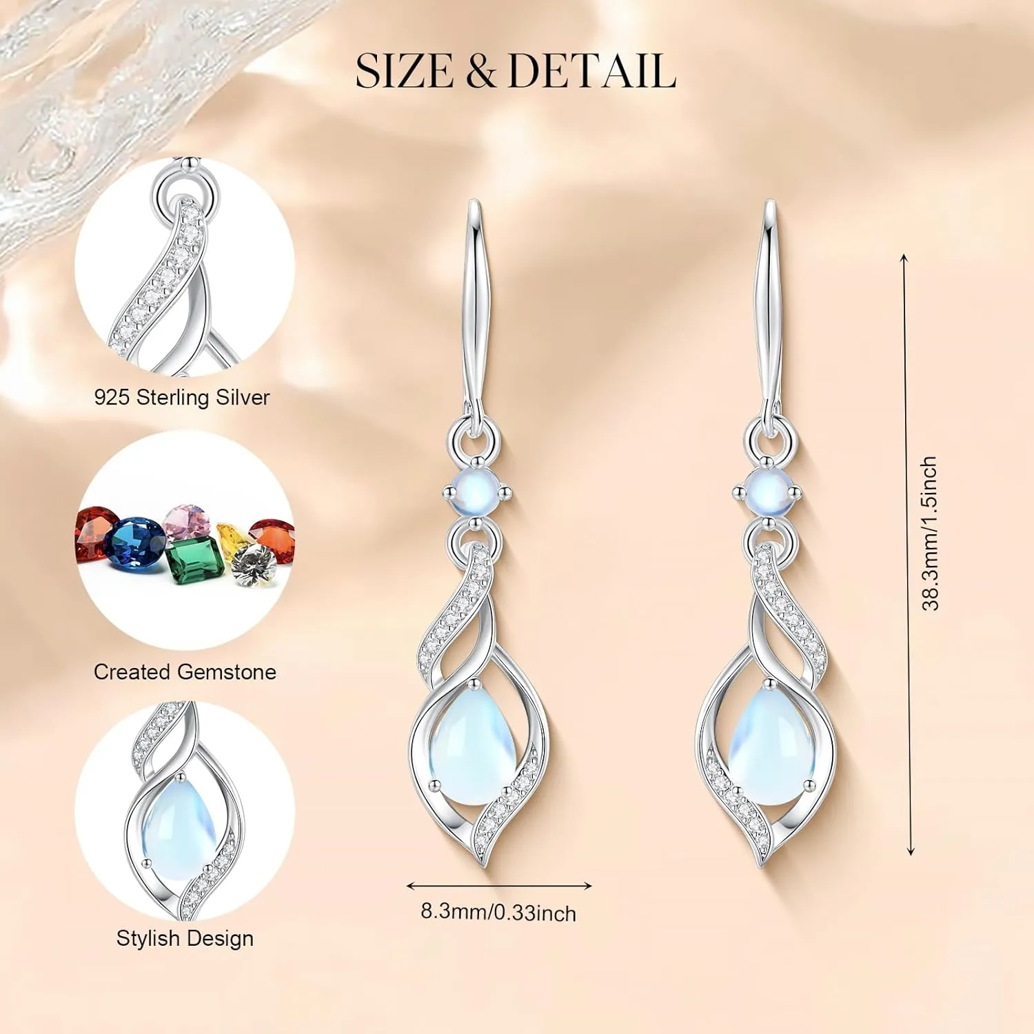 FANCIME Gift for Women Birthstone Dangle Earrings for Her Teardrop Birthstone Earrings S925 Sterling Silver infinity Love Birthday Gifts for Mom Women