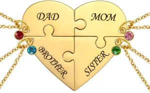 Fanery Sue Personalized Puzzle Pieces Heart Shape Necklace/Kaychain for Best Friends Family Custom Name/Date with Birthstone
