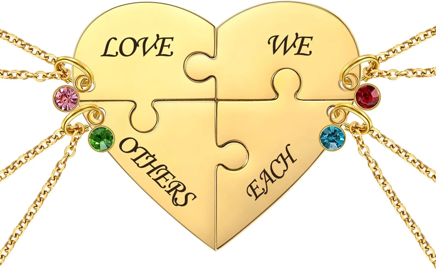 Fanery Sue Personalized Puzzle Pieces Heart Shape Necklace/Kaychain for Best Friends Family Custom Name/Date with Birthstone