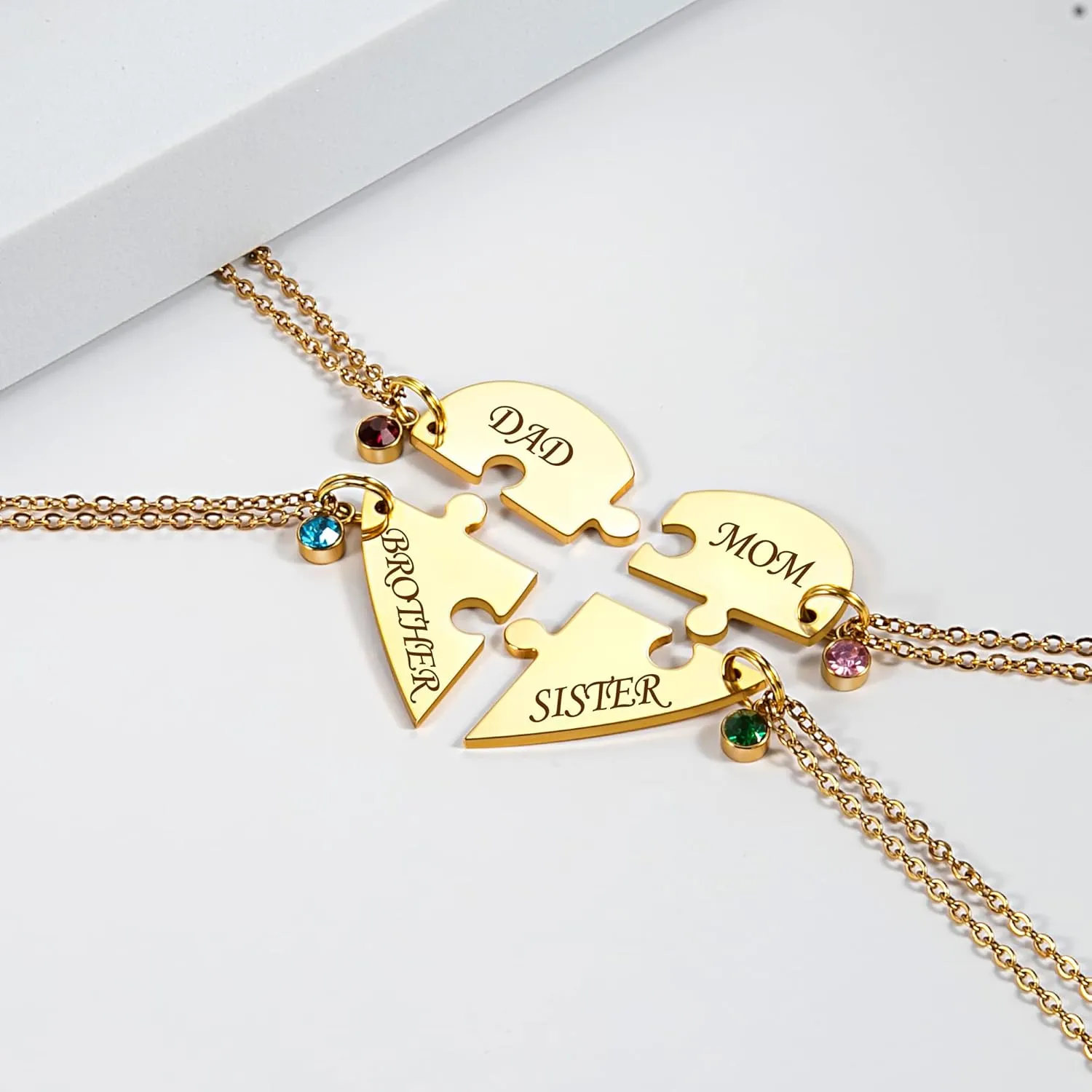 Fanery Sue Personalized Puzzle Pieces Heart Shape Necklace/Kaychain for Best Friends Family Custom Name/Date with Birthstone
