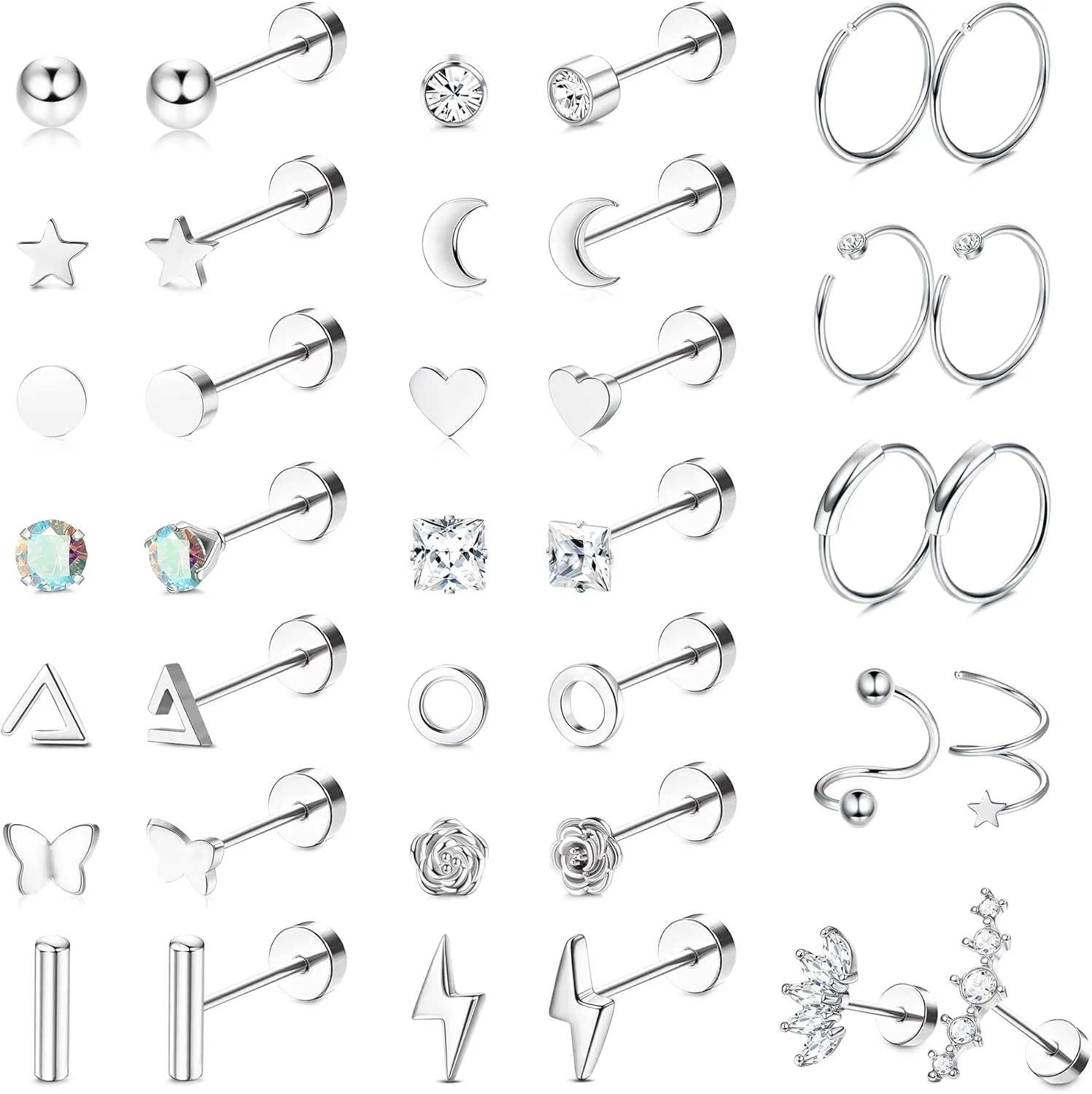 FASACCO Cartilage Earring 18G Flat Back Stud Earrings Surgical Steel Helix Tragus Piercing Jewelry