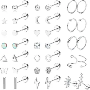 FASACCO Cartilage Earring 18G Flat Back Stud Earrings Surgical Steel Helix Tragus Piercing Jewelry