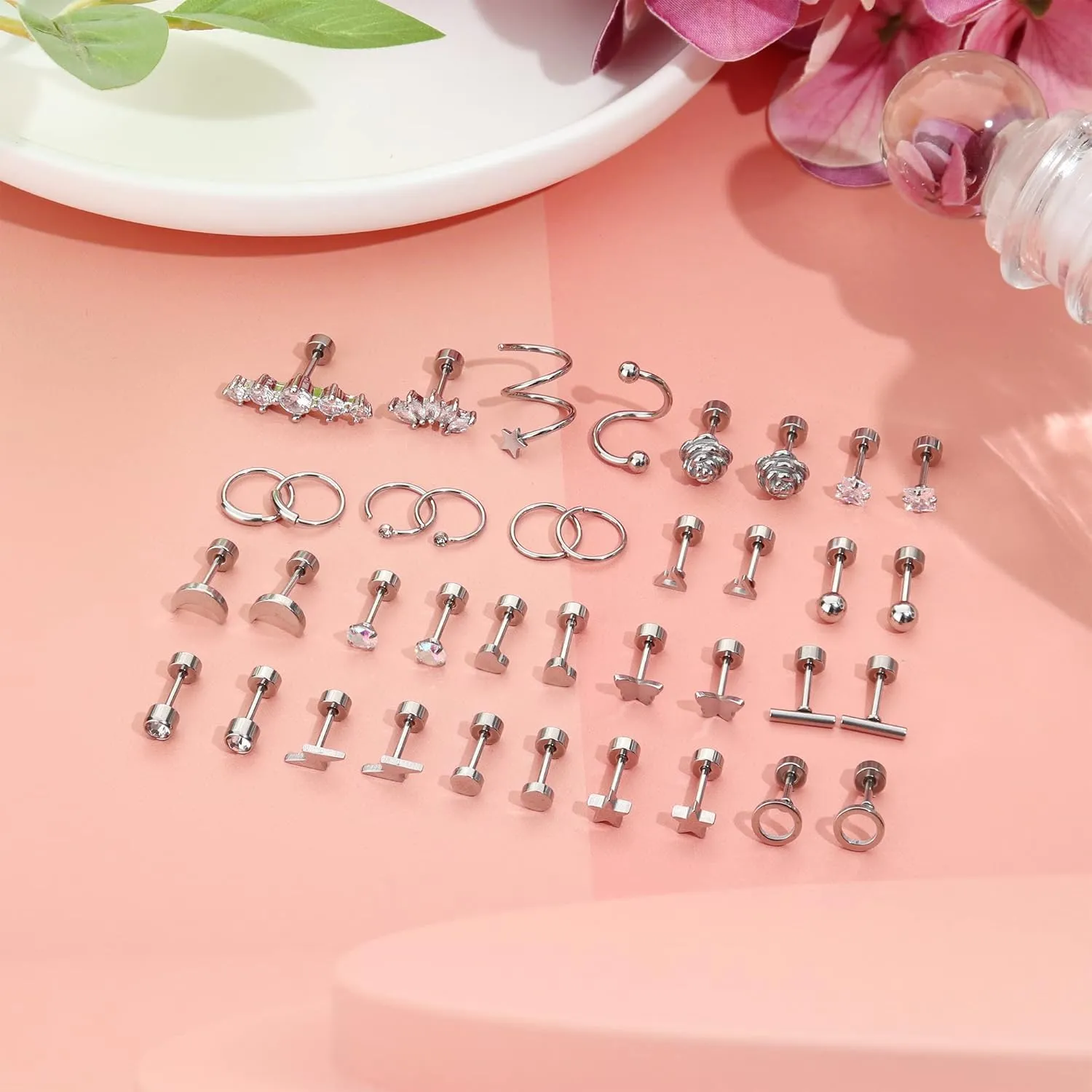 FASACCO Cartilage Earring 18G Flat Back Stud Earrings Surgical Steel Helix Tragus Piercing Jewelry