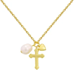 Fashion Faith Cross Pendant Necklace for Women Gold Plated Love Heart Faux Pearl Adjustable Chain Necklaces Vintage Blessed Protection Jewelry Gifts for Bff Prayer