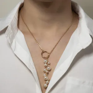 Fashion Thin Basic Chain Necklace For Women/Men Geometric Round Imitation Pearls Tassel Pendant Necklace Jewelry