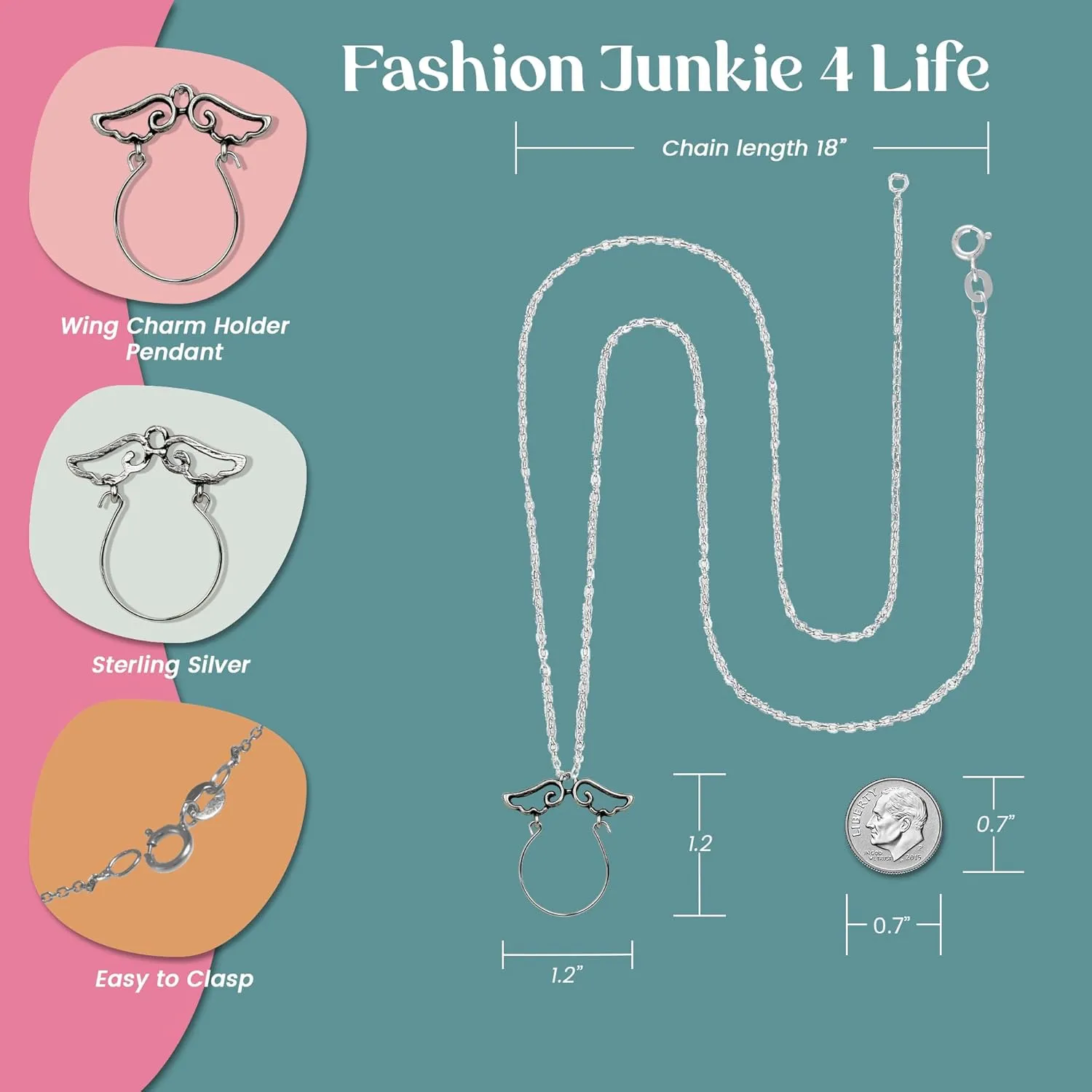 FashionJunkie4Life Dainty Charm Holder Necklace | 18" Chain Pendant Necklace For Women