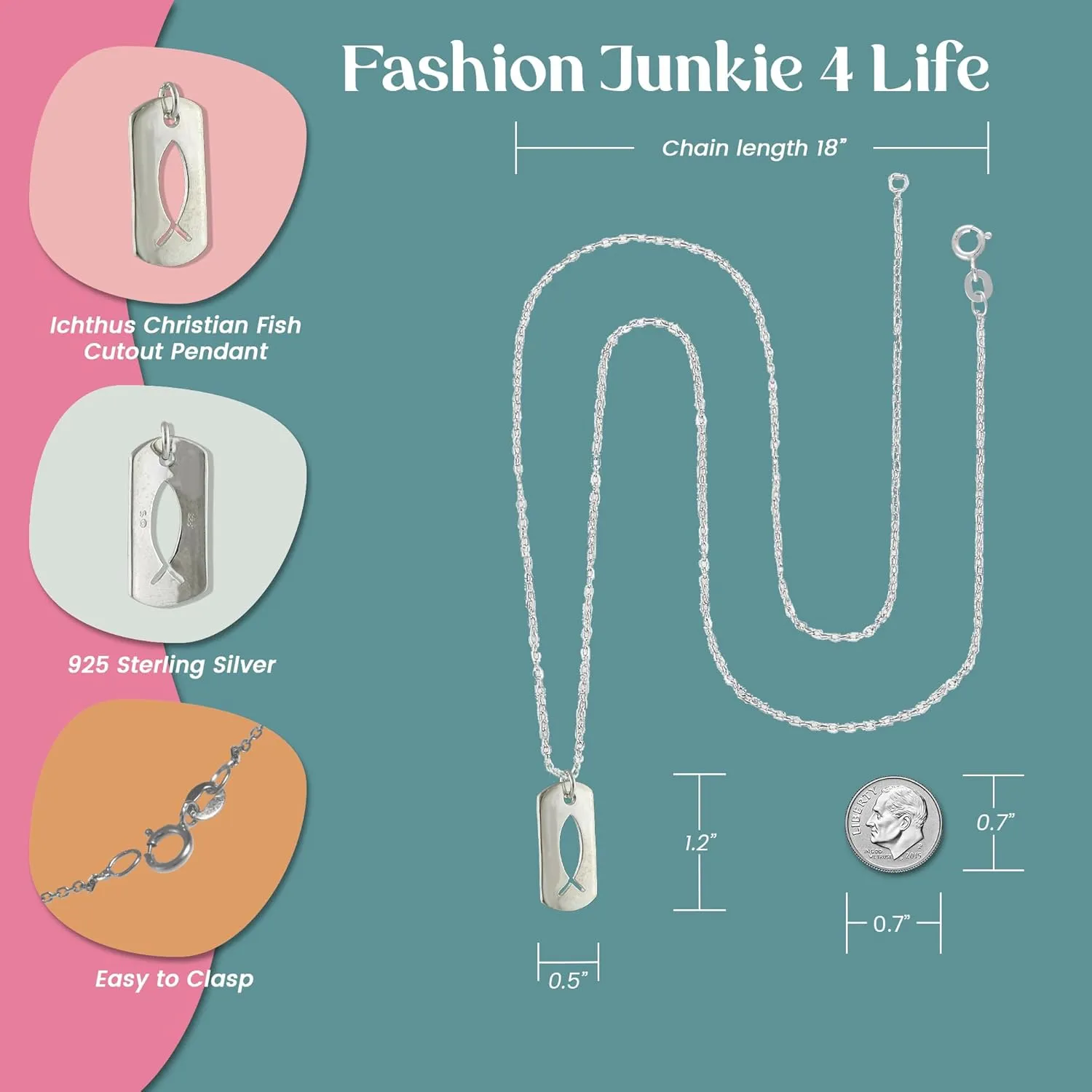 FashionJunkie4Life Sterling Silver Christian Faith Necklace for Men and Women