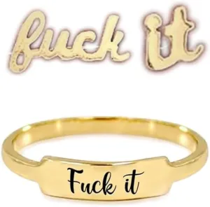 F*ck It Earrings,Fuck It Dainty Bar Ring,Funny Letter Initial Earrings,Inspirational Earrings and Ring,Funny Letters Stud Earrings,Punk Statement Earrings,for Women Gifts