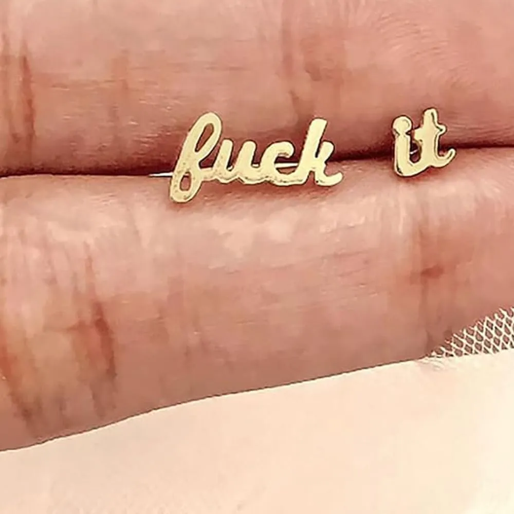 F*ck It Earrings,Fuck It Dainty Bar Ring,Funny Letter Initial Earrings,Inspirational Earrings and Ring,Funny Letters Stud Earrings,Punk Statement Earrings,for Women Gifts