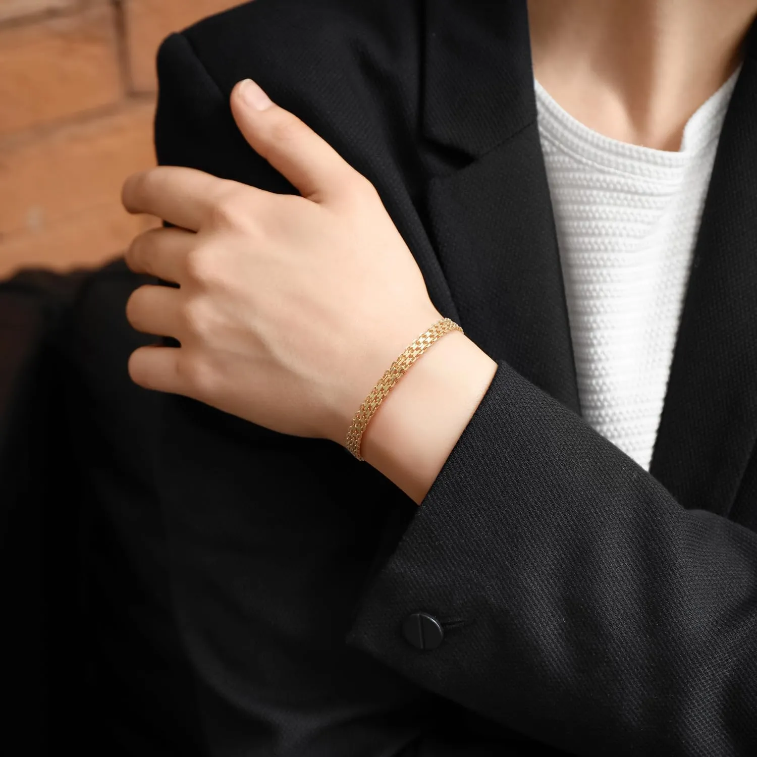 FEGER 14K Gold Mesh Chain Bracelet for Women and Men Dainty Gold Bracelets Gift for Women(6.5''-8.5'')