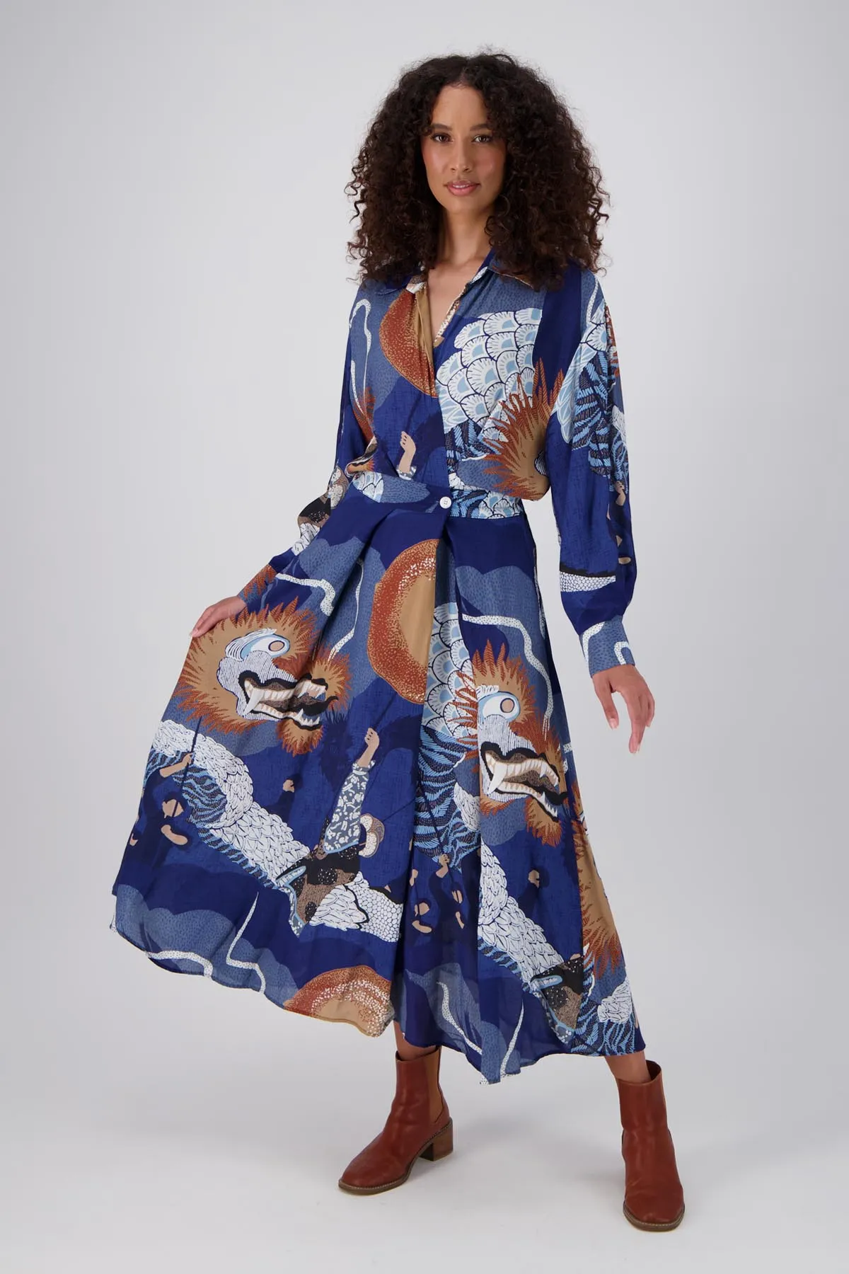 Festival Parisian Wrap Dress Blue in Viscose