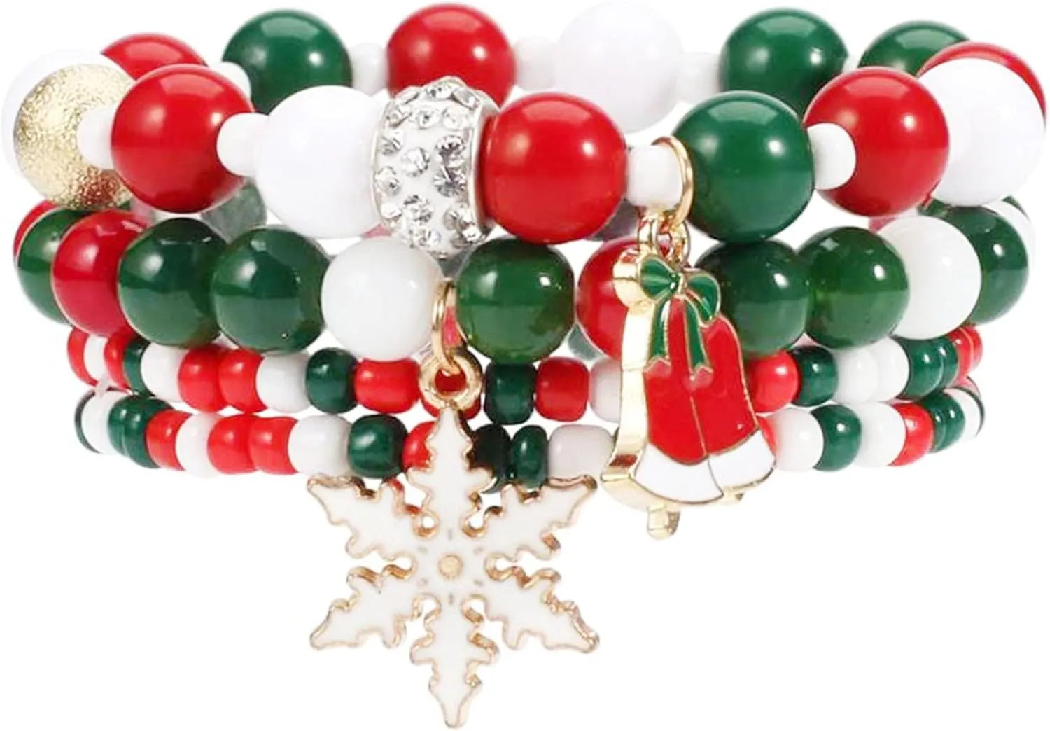 Festive Stackable Bracelet Christmas Charm Beaded Stretch Bracelets Cute Xmas Bracelets For Women Teen Girls As Party