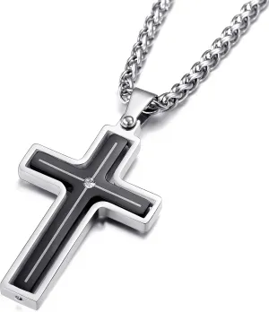Fidget Necklace for Men Anxiety Necklace Cross Pendant Chain Spinner Necklace
