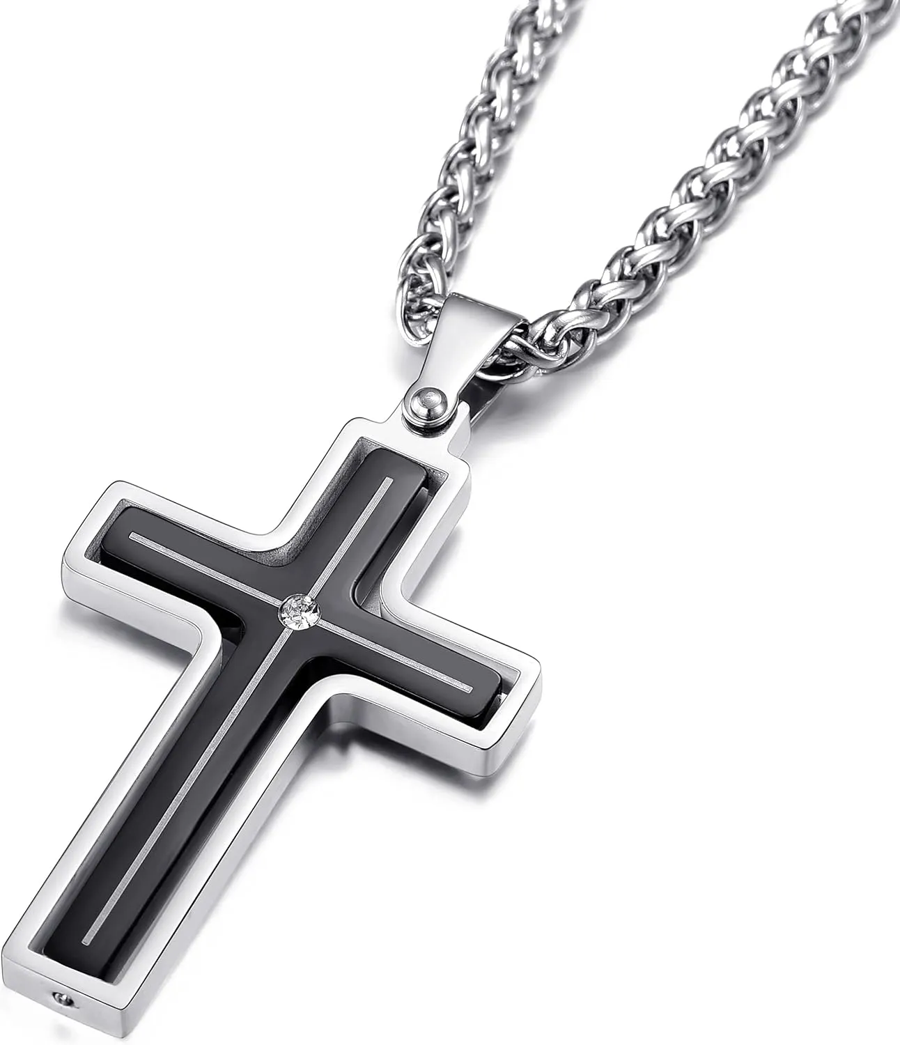 Fidget Necklace for Men Anxiety Necklace Cross Pendant Chain Spinner Necklace