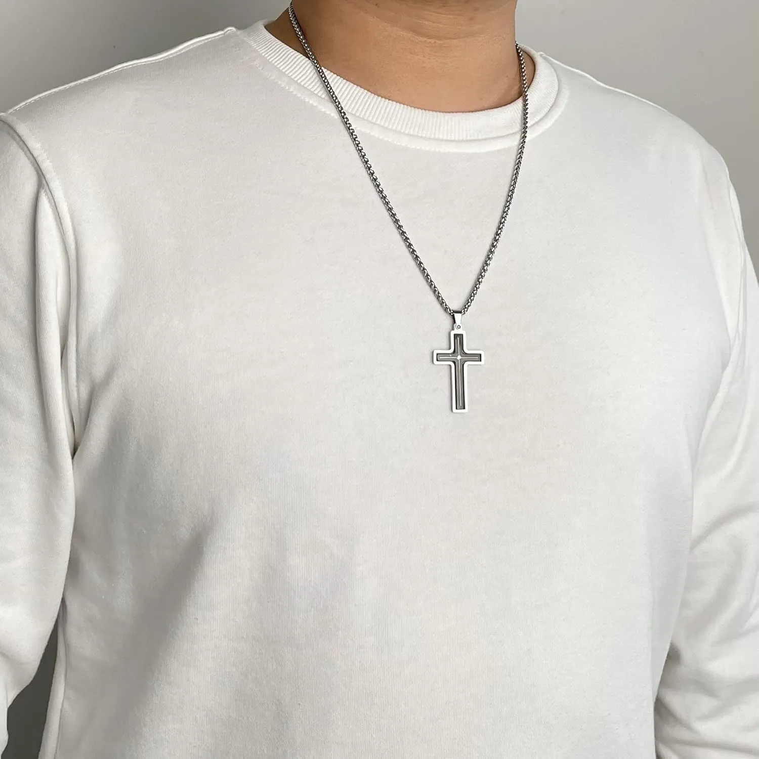 Fidget Necklace for Men Anxiety Necklace Cross Pendant Chain Spinner Necklace