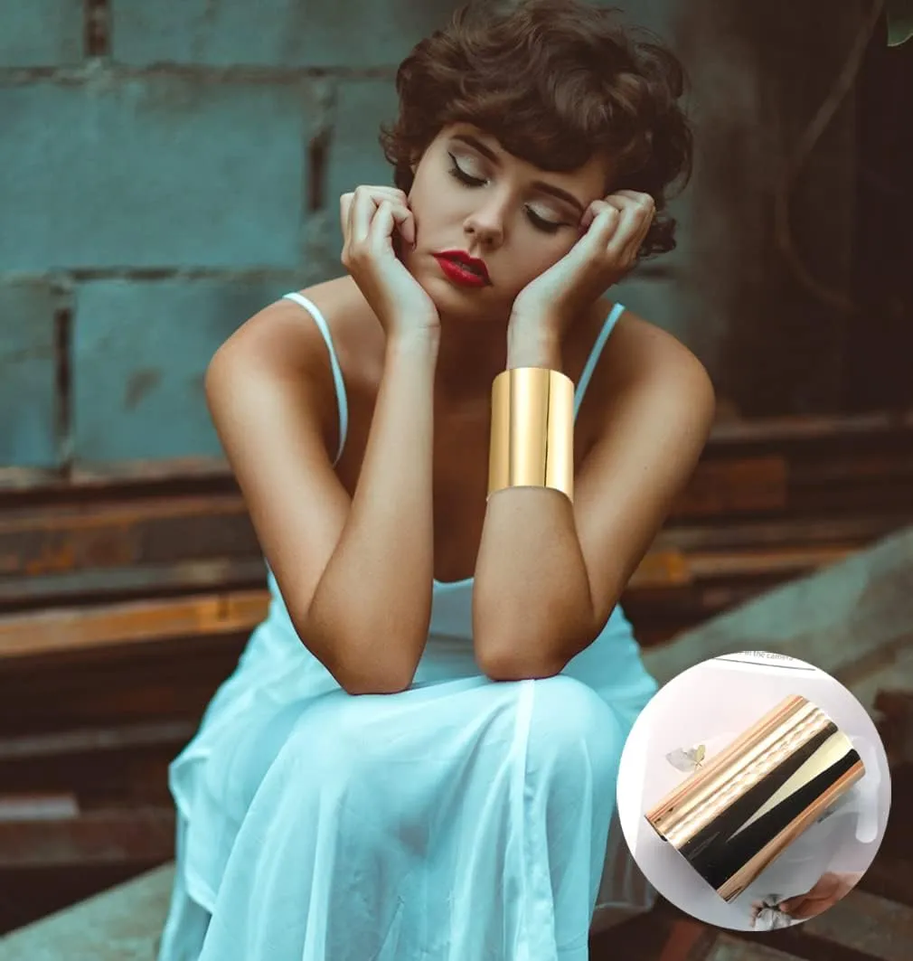 FIRAZIO 2-8 Pcs Cuff Bangle Bracelet for Women Open Wide Wire Bracelets Gold Wrist Cuff Wrap Bracelet Adjustable
