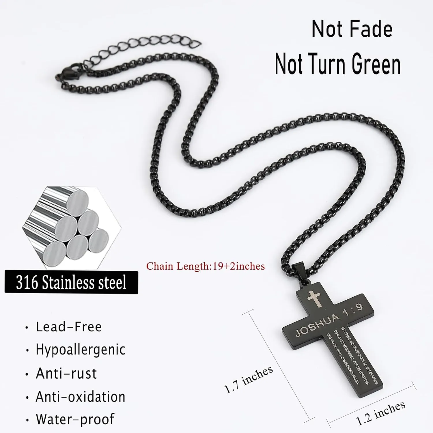 FIRAZIO Cross Necklace for Men with Bible Verse, Easter Basket Stuffers Cross Necklace Christian Religious Scripture First Communion Cross Chain Pendant Jewelry Christian Easter Gifts for Men