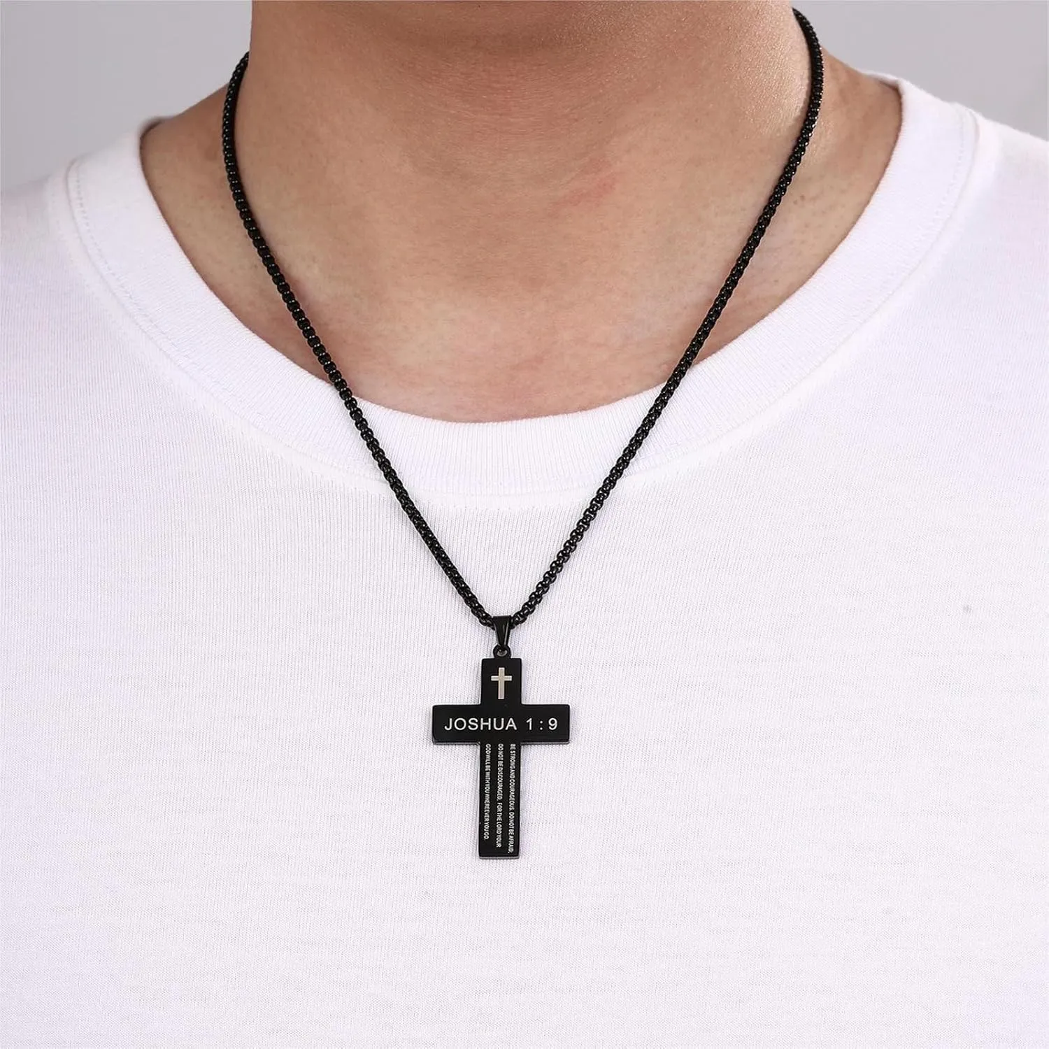 FIRAZIO Cross Necklace for Men with Bible Verse, Easter Basket Stuffers Cross Necklace Christian Religious Scripture First Communion Cross Chain Pendant Jewelry Christian Easter Gifts for Men